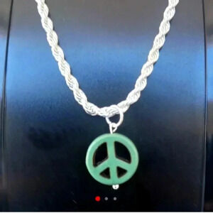 PEACE charm with .925 silver rope chain..NWT..we bundle..enjoy..light green